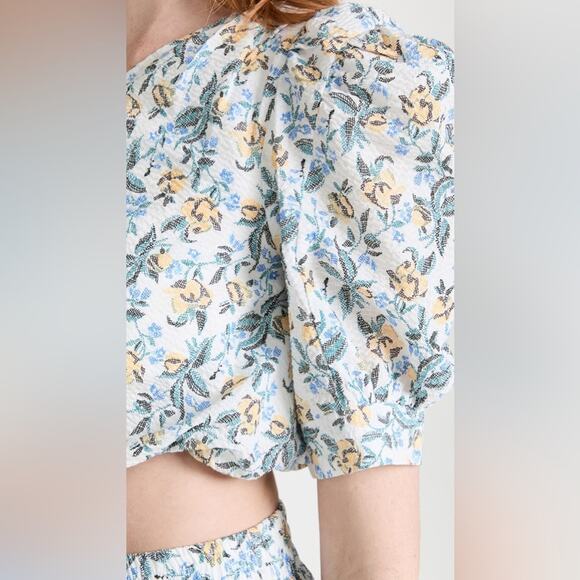 En Saison Maeve Floral One Shoulder Puff Sleeve Top Crop Top Blouse Size Large - Picture 3 of 8